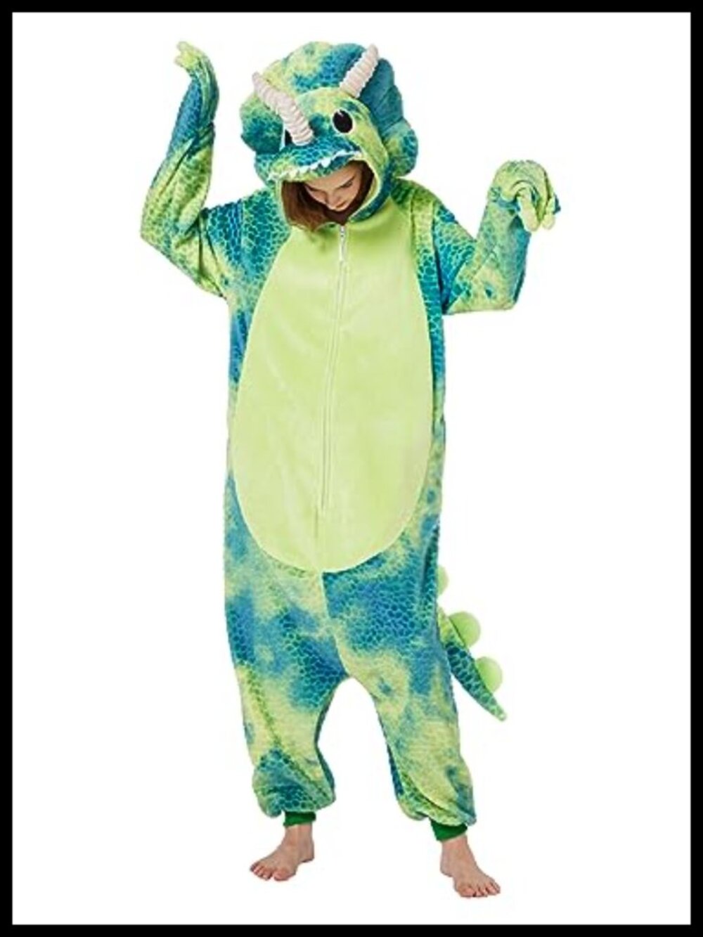 Unisex Tie-Dye Triceratops Onesie Costume Hooded Zipper Pajama for Halloween
